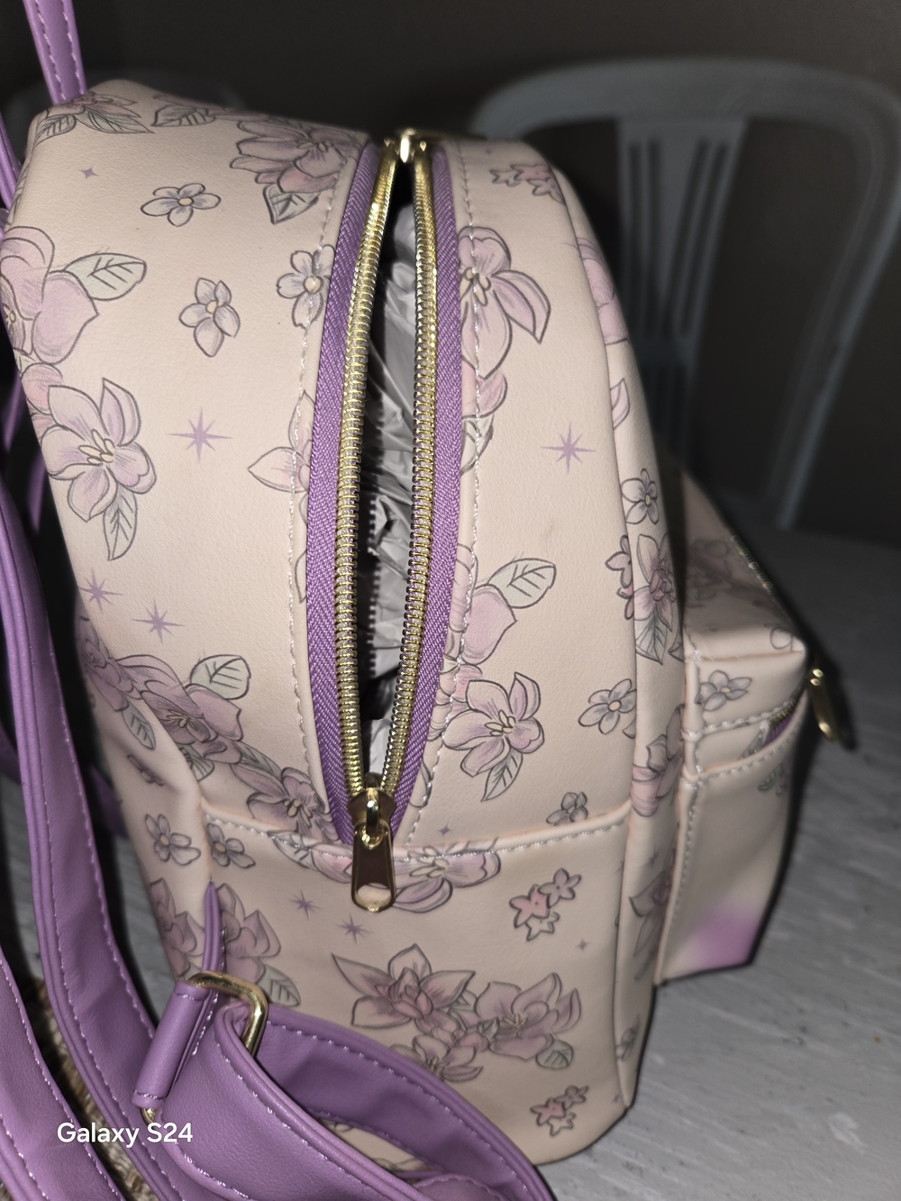 Disney Loungefly Rapunzel Floral Mini Backpack Light Pink & Lavender Never Used - Picture 4 of 6